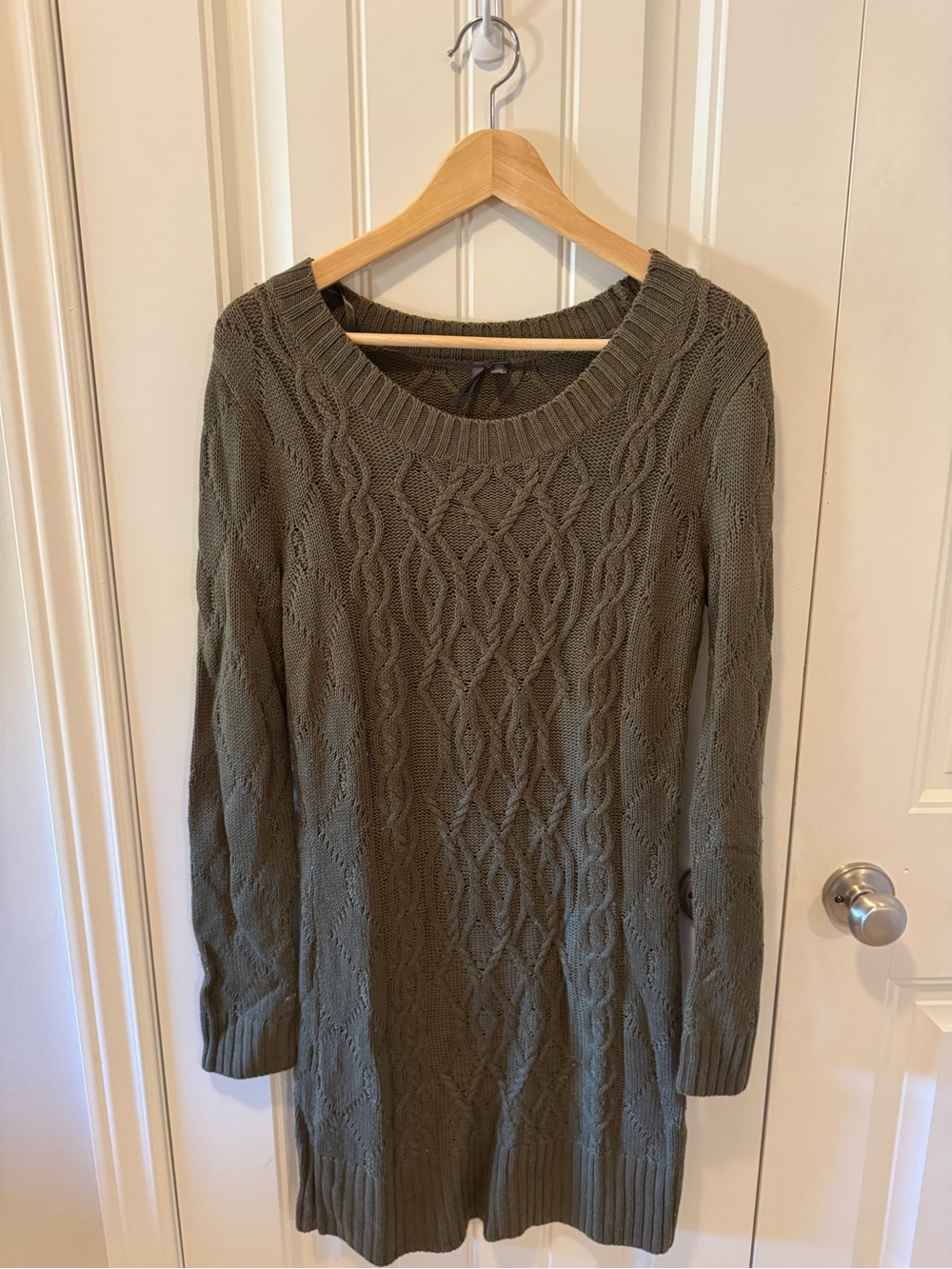 Olive Cable Knit Scoop-Neck Sweater Dress